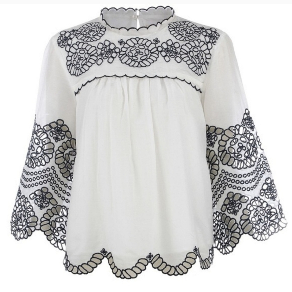 FOXIEDOX Louisa white bohemian mbroidered eyelet peasant blouse Small